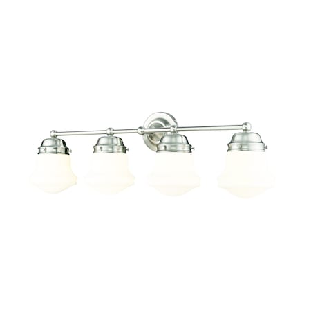 Z-Lite Vaughn Vanity, 4-Light, 7.75 In.W x 31.5 In.L x 9.5 In.H, Brushed Nickel/Matte Opal 735-4V-BN